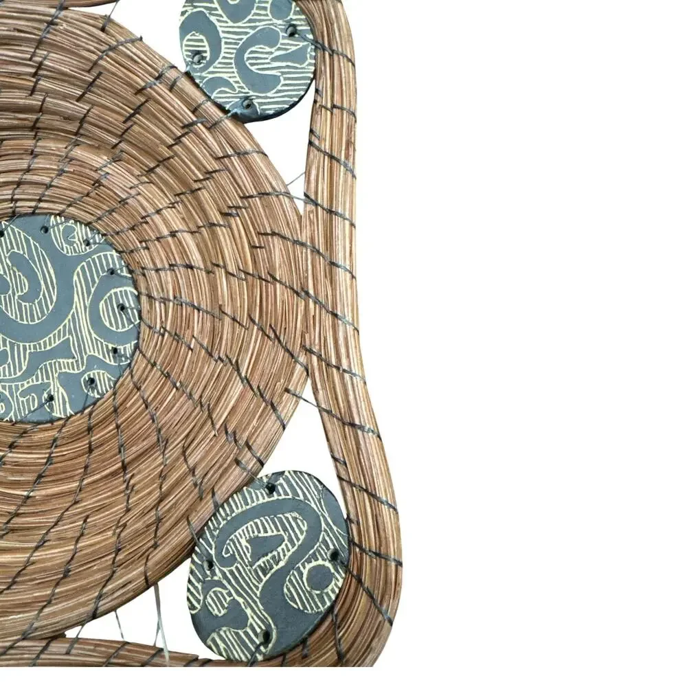 Vintage Handmade Pine needle and  Clay Basket Signed Melanie Walter